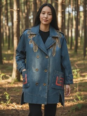 Wearable Art Painted Oversized Denim Jacket 
NWOT    size Small-Medium